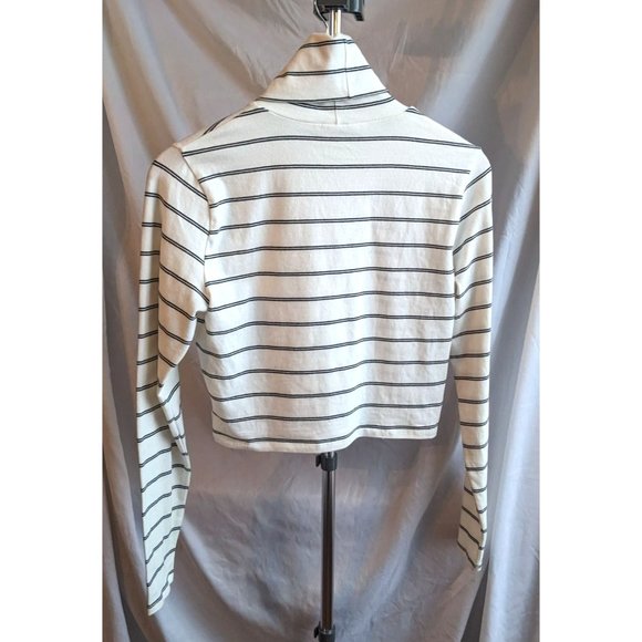 GARAGE 95% Cotton Cropped Cream Turtleneck w/Black Pinstripes Long Sleeve Size L - Picture 8 of 8